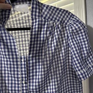 Vtg 70s Womens 14 Short Sleeve Shirt Blouse Gingham Prairie Western Cottagecore